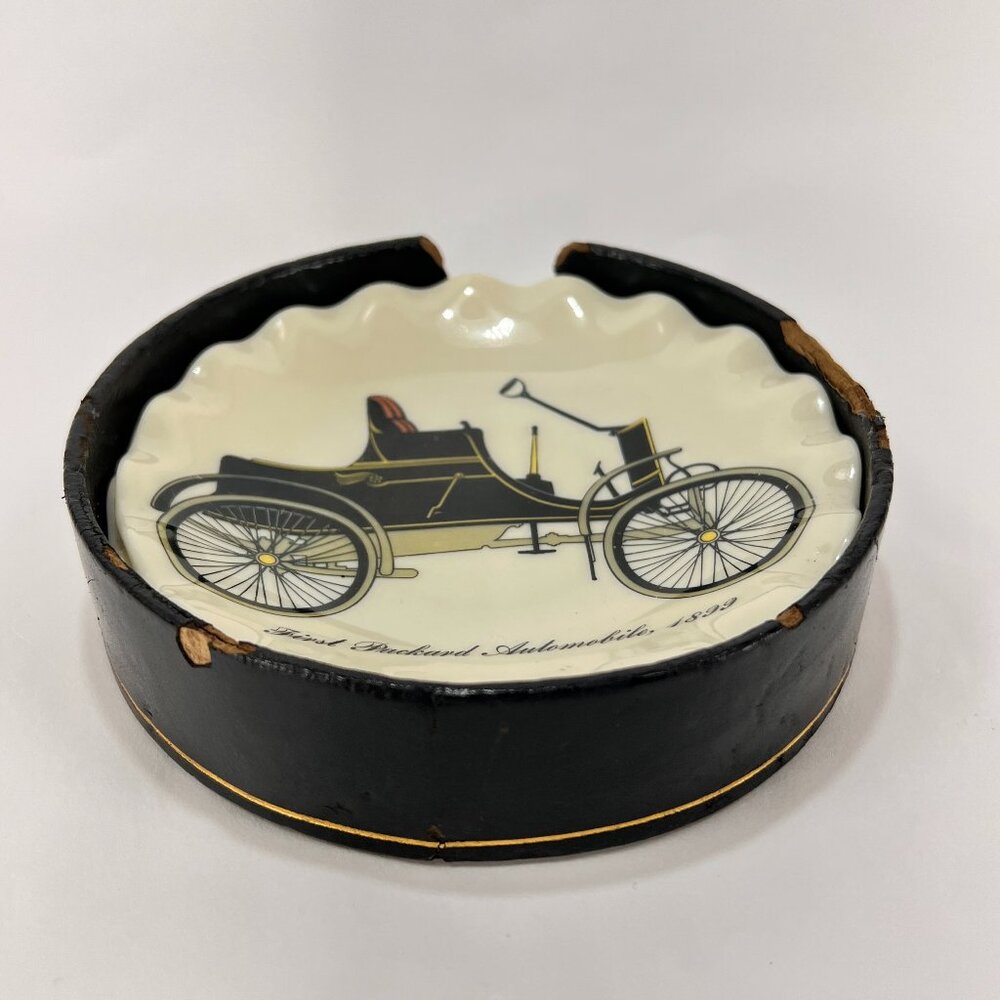Vtg Coasters Beermats Dish Antique Automobile Car Design Porcelain Lot of 3